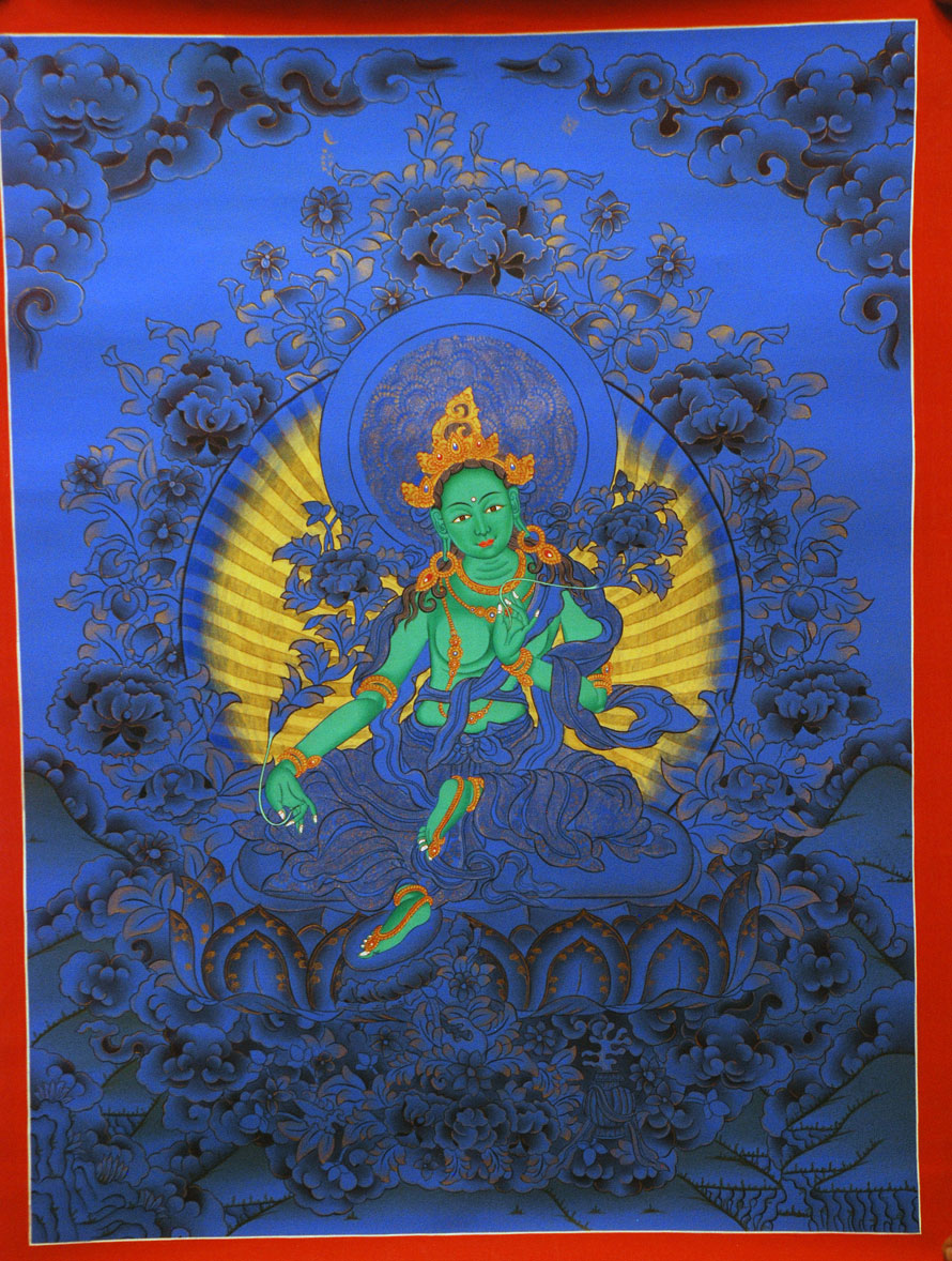 Green tara thangka, goddess green tara thangka, Tibetan thangka