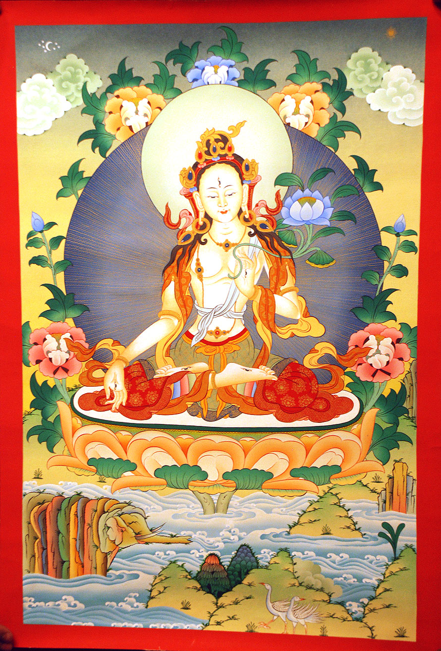 white tara thangka, nepali thangka, buddhist thangka